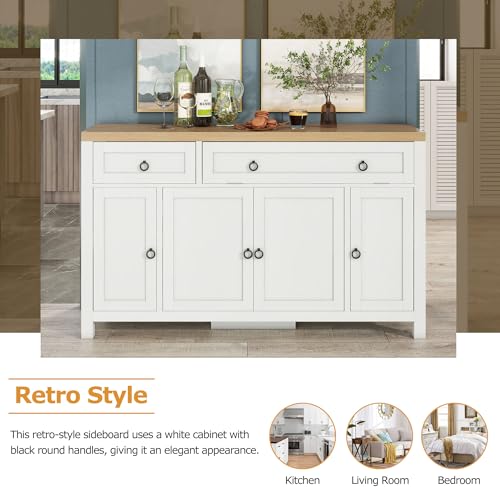 Retro Style Large Storage Space Sideboard Cabinet with Flip Door and 1 Drawer, 4 Height-Adjustable Cabinets for Kitchen, Dining Room