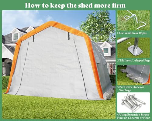 AMERLIFE 10.5x12x8 FT Heavy Duty Portable Shed Storage Shelter, Outdoor Storage Shed with 4 Waterproof Windows & Roll-up Zipper Door