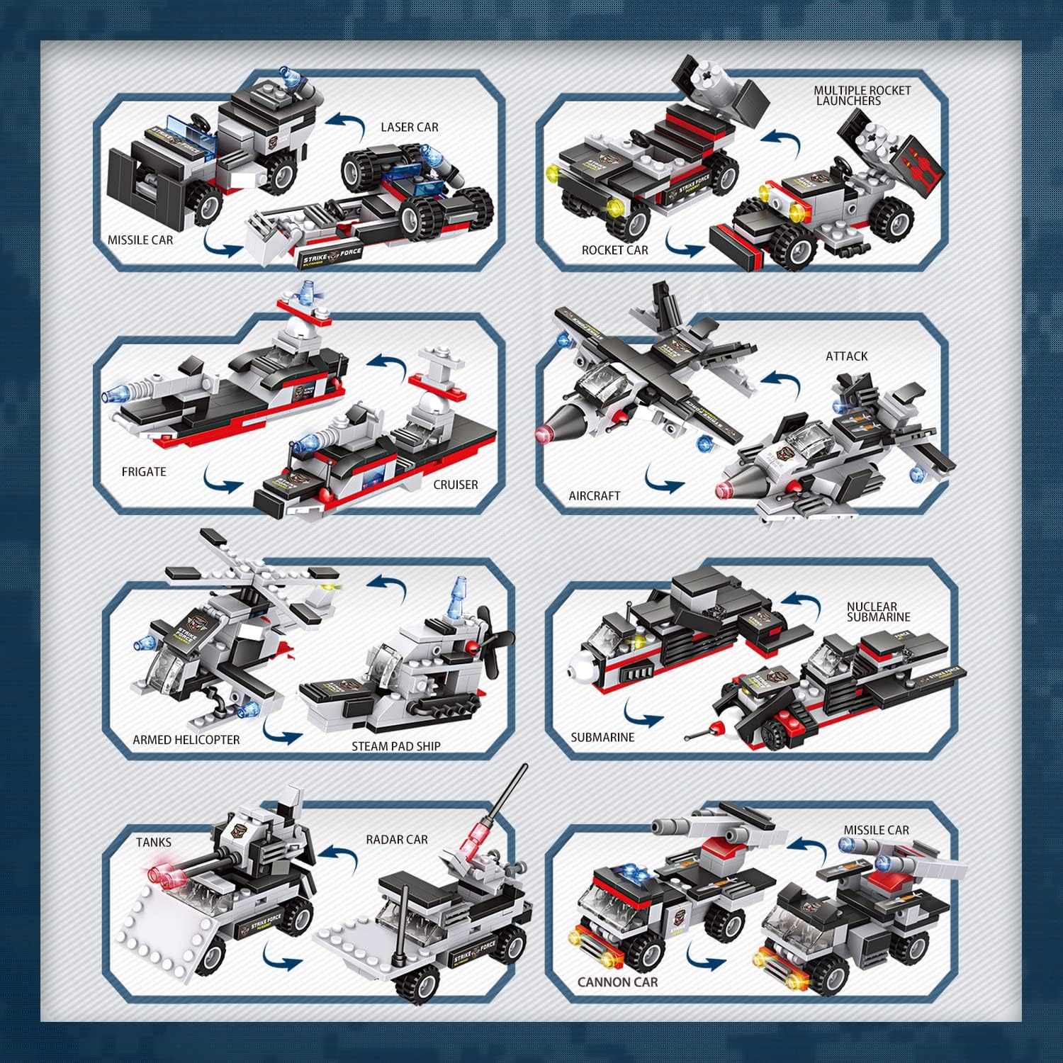 1630 Pieces Aircraft Carrier Building Blocks Set, City Police Military Battleship Building Toy with Army Car, Helicopter, Airplane, Warship, Boat