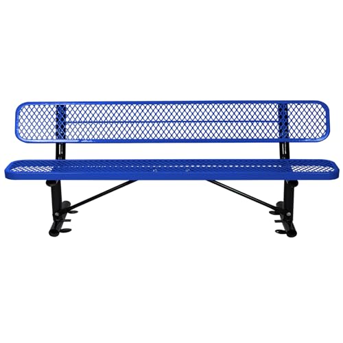 8FT Heavy Duty Park Bench with Back Portable Frame, Outdoor Metal Park Bench with Backrest, Steel Mesh Outdoor Bench for Garden, Lawn, Patio, Porch