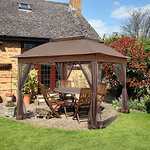 COOS BAY 11x11 Pop Up Instant Gazebo Tent with Mosquito Netting Outdoor Canopy Shelter with 121 Square Feet of Shade (Beige)