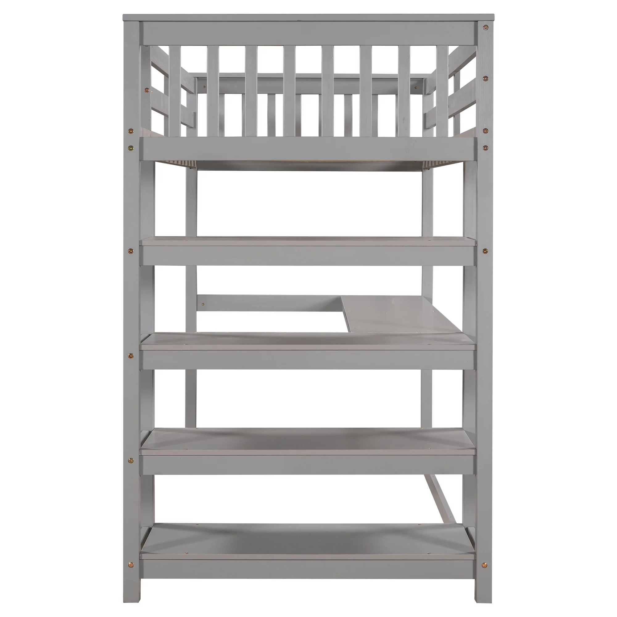 Euroco Twin Size Loft Bed with Built-in Desk and Shelves for Kids Teens Adults, Gray