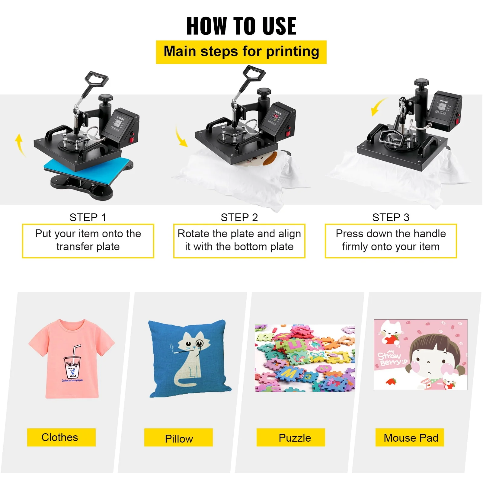 VEVOR 12X10 inch Heat Press Dual Digital Heat Press Machine 650W Swing Away Heat Press T-Shirt Sublimation Printer Transfer 360 Degree Rotation for