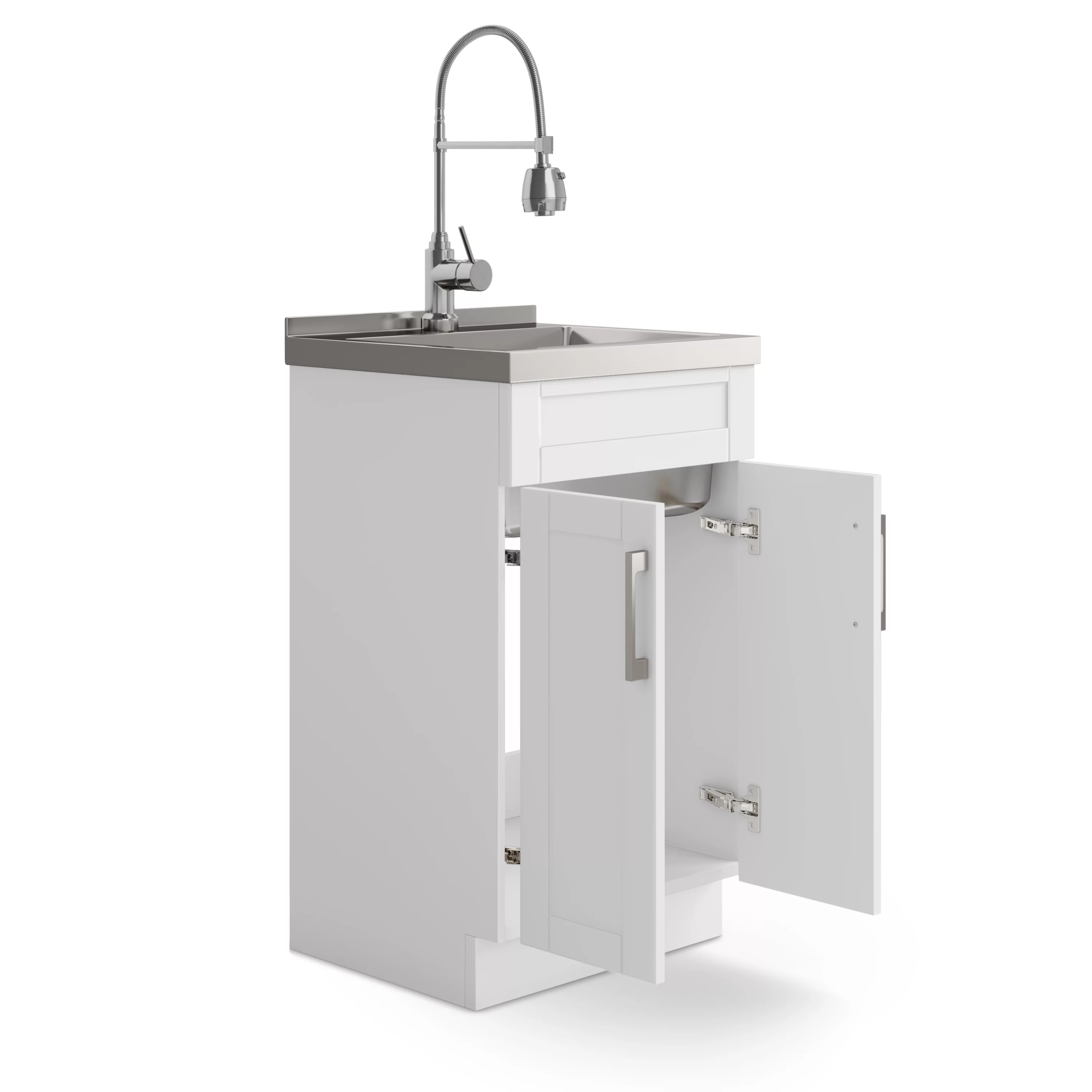 Simpli Home Hennessy Transitional 20 inch Deluxe Laundry Cabinet with Faucet and Stainless Steel Sink in White