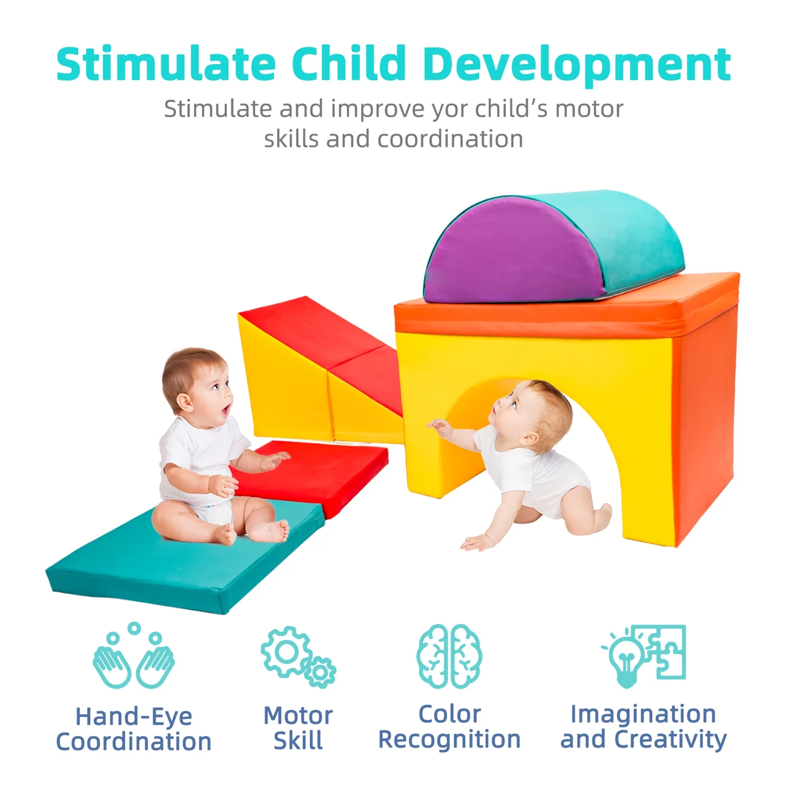 XJD Soft Zone Climb and Crawl Activity Playset, Lightweight Foam Shapes for Climbing, Crawling and Sliding