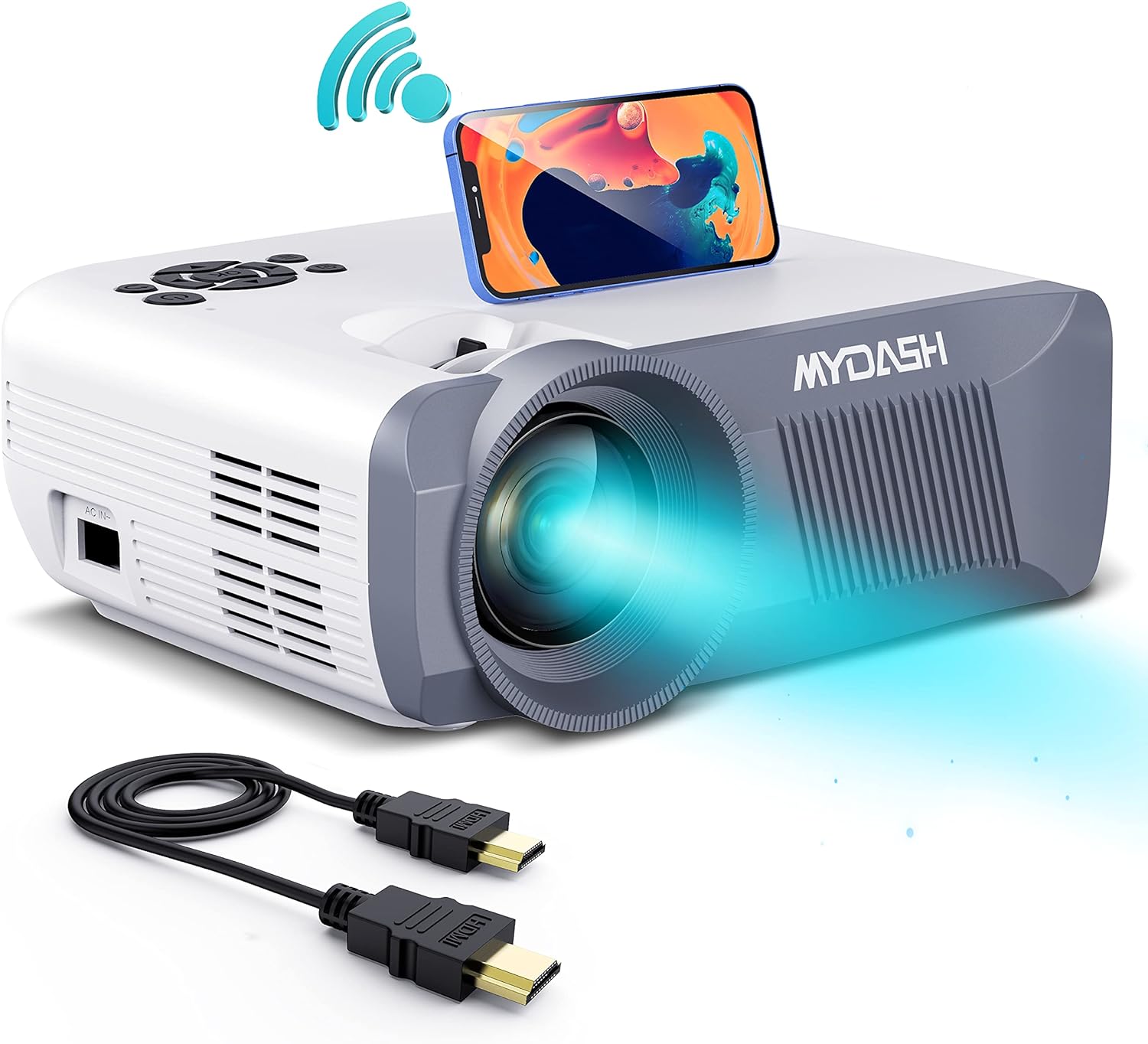 Portable WiFi Projector, MYDASH 2021 Upgraded Mini Movie Projector, 1080P Full HD Supported Video Projector, Compatible with TV Stick, Smartphone