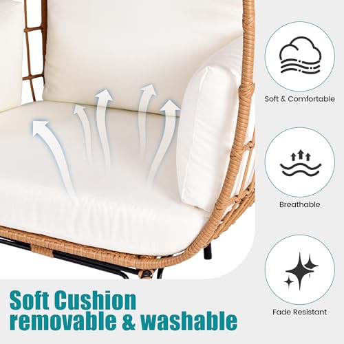 Outdoor Egg Chair, PE Wicker Chair with 4 Thicken Cushions, Patio Chairs 440 lbs Capacity