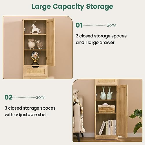 Iwell 67" Tall Bathroom Cabinet, Storage Cabinet with 2 Doors & 1 Drawer, Bathroom Storage Cabinets with Adjustable Shelves, for Living Room