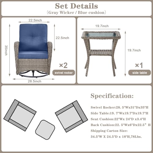 Patio Wicker Chairs Swivel Rocker - Outdoor Swivel Rocking Chairs Set of 2 with Rattan Side Table