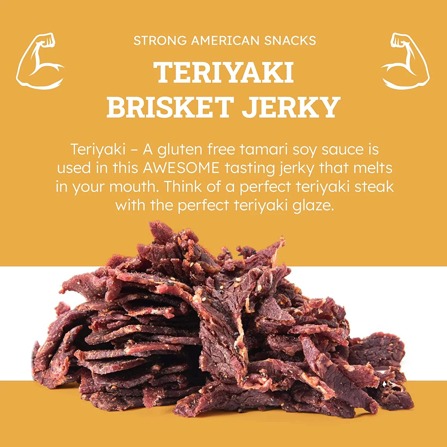 BULK Beef Jerky All Natural Brisket Dried Beef, Low Fat and Calorie Snacks, Teriyaki, 5lb