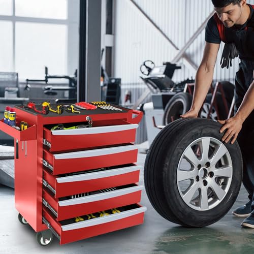 Rolling Tool Chest, Metal Tool Box with 5 Drawers