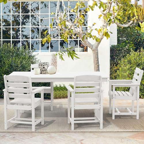 SERWALL Outdoor HDPE Dining Table Set, 7-Piece Outdoor Dining Table Sets with Umbrella Hole Cut-Out Table and 6 Chairs, Gray