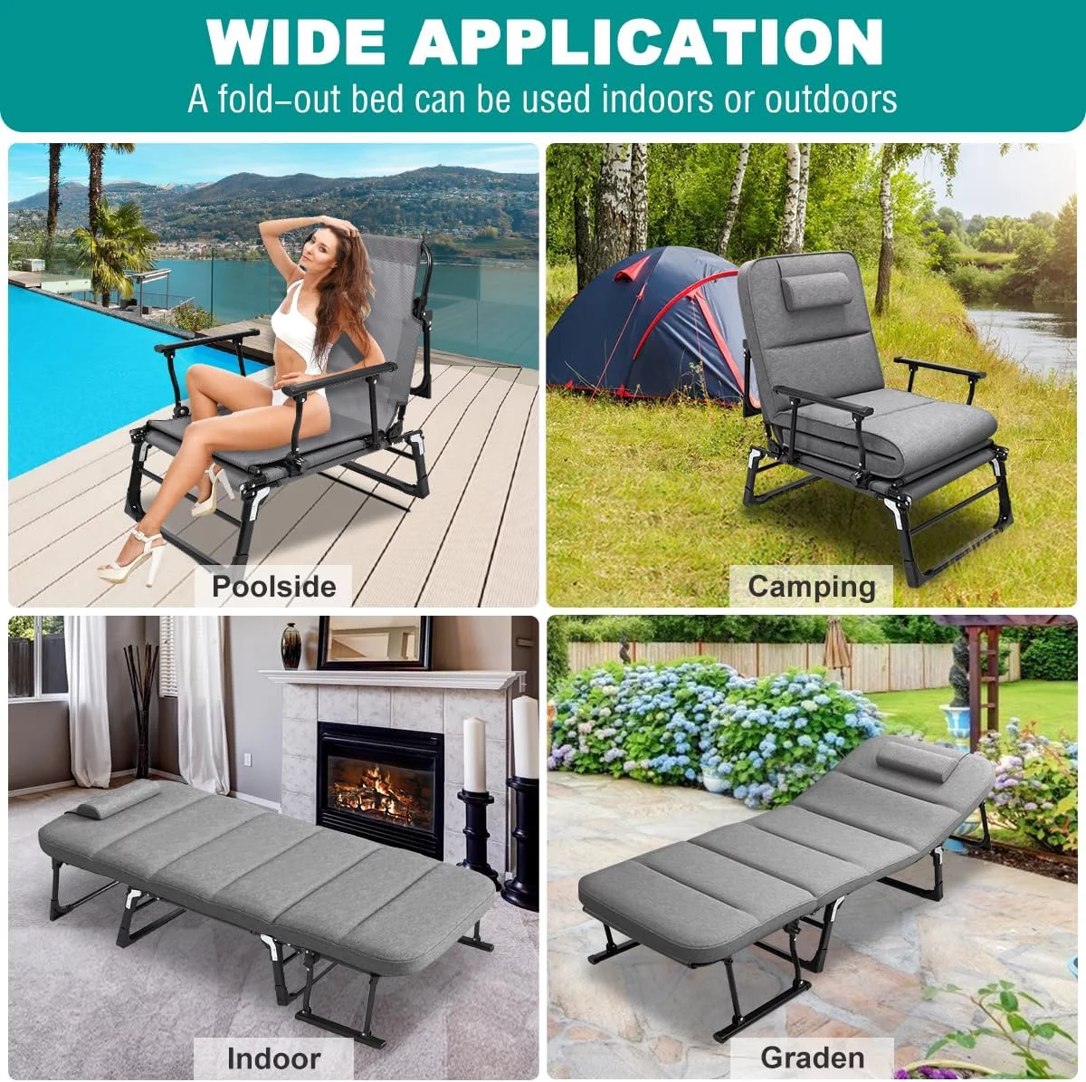 Slsy 3 in 1 Folding Sofa Bed, Portable Folding Bed with Mattress & Pillow, 6 Position Adjustable Convertible Chair, Rollaway Guest Bed Fold Out Bed