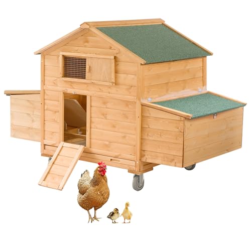 Mobile Chicken Coop with Wheels, Large Hen House with Nesting Boxes,Portable Chicken House for 4-6 Chicken,Wooden Poultry Cage,Waterproof Rabbit Cage