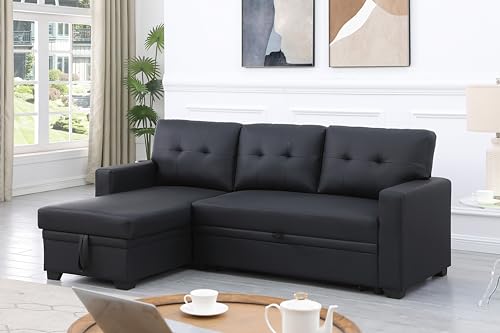 Devion Furniture Regis 4-in-1 Convertible L Shaped Couch with Pull Out Bed and Storage, Sectional Sleeper Sofa with Reversible Chaise for Living Room