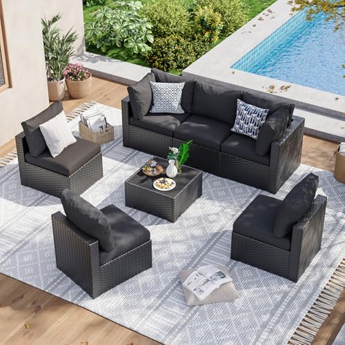 Aoxun 7 Piece Patio Furniture Set Wicker Rattan Patio Sectional Sofa Set Outdoor Seating Furniture with Thickened Cushion, Grey