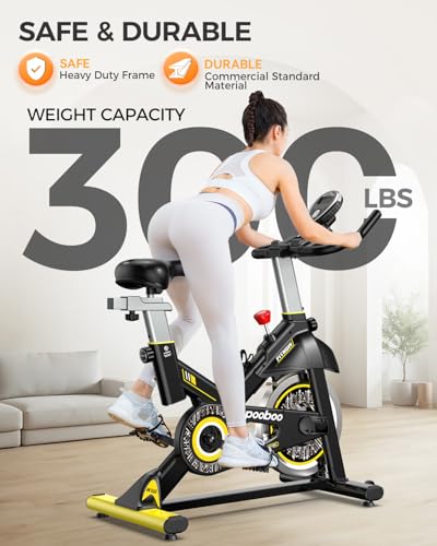 pooboo Exercise Bike, Adjustable Magnetic/Brake Pad Resistance Silent Belt Drive, Indoor Cycling Bike for Home Cardio