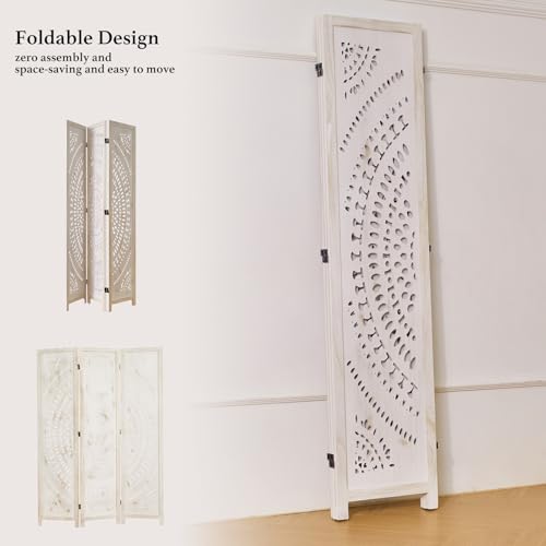 66.9Inch Folding Room Divider, 6 Panels Wood Carved Privacy Screens