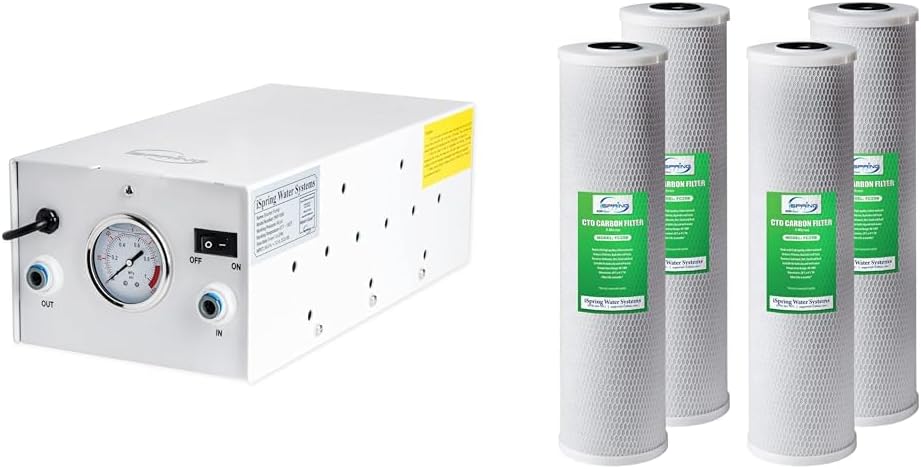 iSpring PMP1000 120psi Booster Pump & 4.5"x20" FC25BX4 High Capacity Whole House Water Filter Carbon Block 4 Count