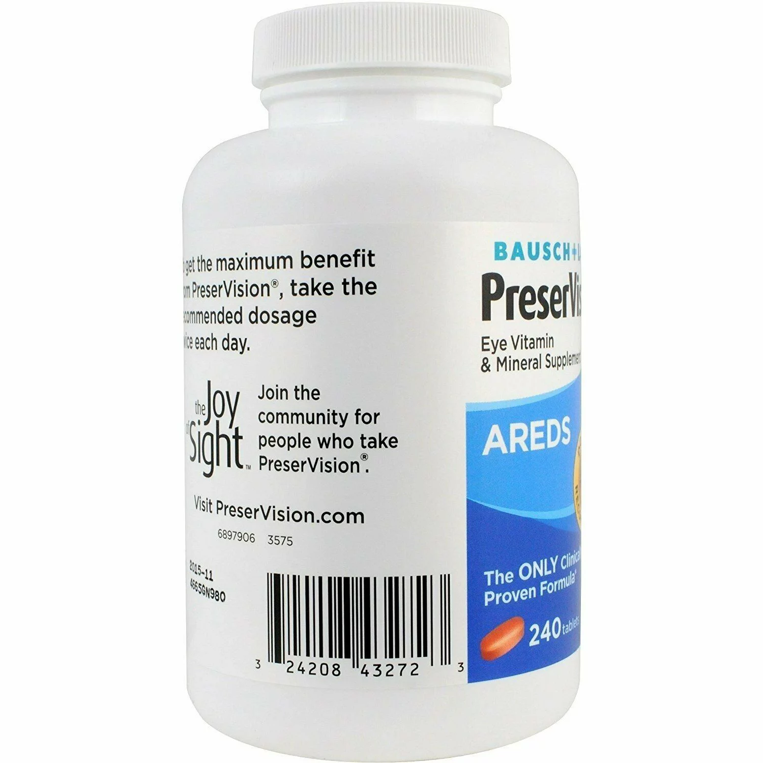 5 Pack Bausch+Lomb PreserVision AREDS Eye Vitamin & Mineral Supplement 240ct Ea