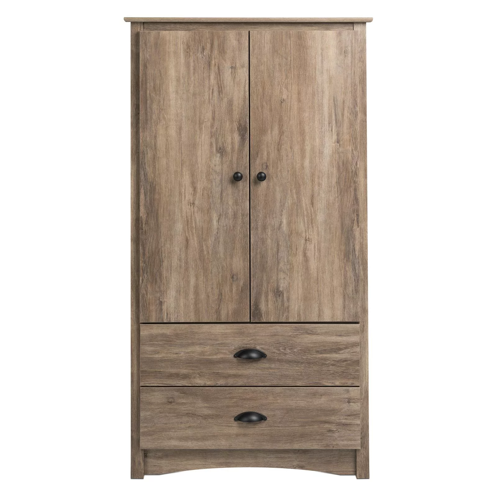 Prepac Salt Spring Wooden 2 Door Bedroom Armoire in Drifted Gray