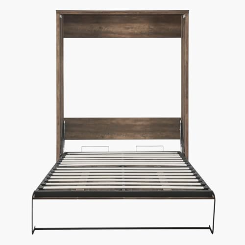 MERITLINE Queen Size Murphy Bed with Storage Bookcase Shelves,Cabinet and Charging Station,Wood Folding White Murphy Wall Bed