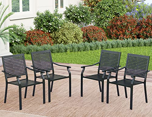 PHI VILLA Stackable Wrought Iron Patio Dining Chairs - Set of 2 Black Outdoor Chair Bistro Metal Chairs, Support 300 LBS