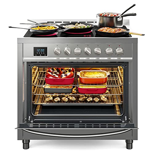 KoolMore 36 Inch All-Electric Range Oven with Ceramic Cooktop Burners, Stainless Steel Kitchen Stove with Large Capacity Convection Cooking