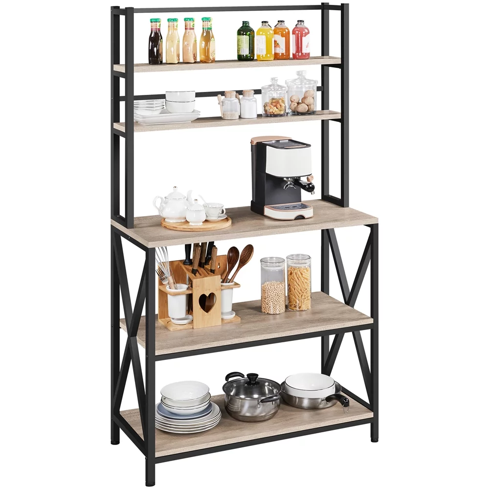 SmileMart 5-Tier Industrial Wood Baker’s Rack Storage Shelf for Kitchen, Gray