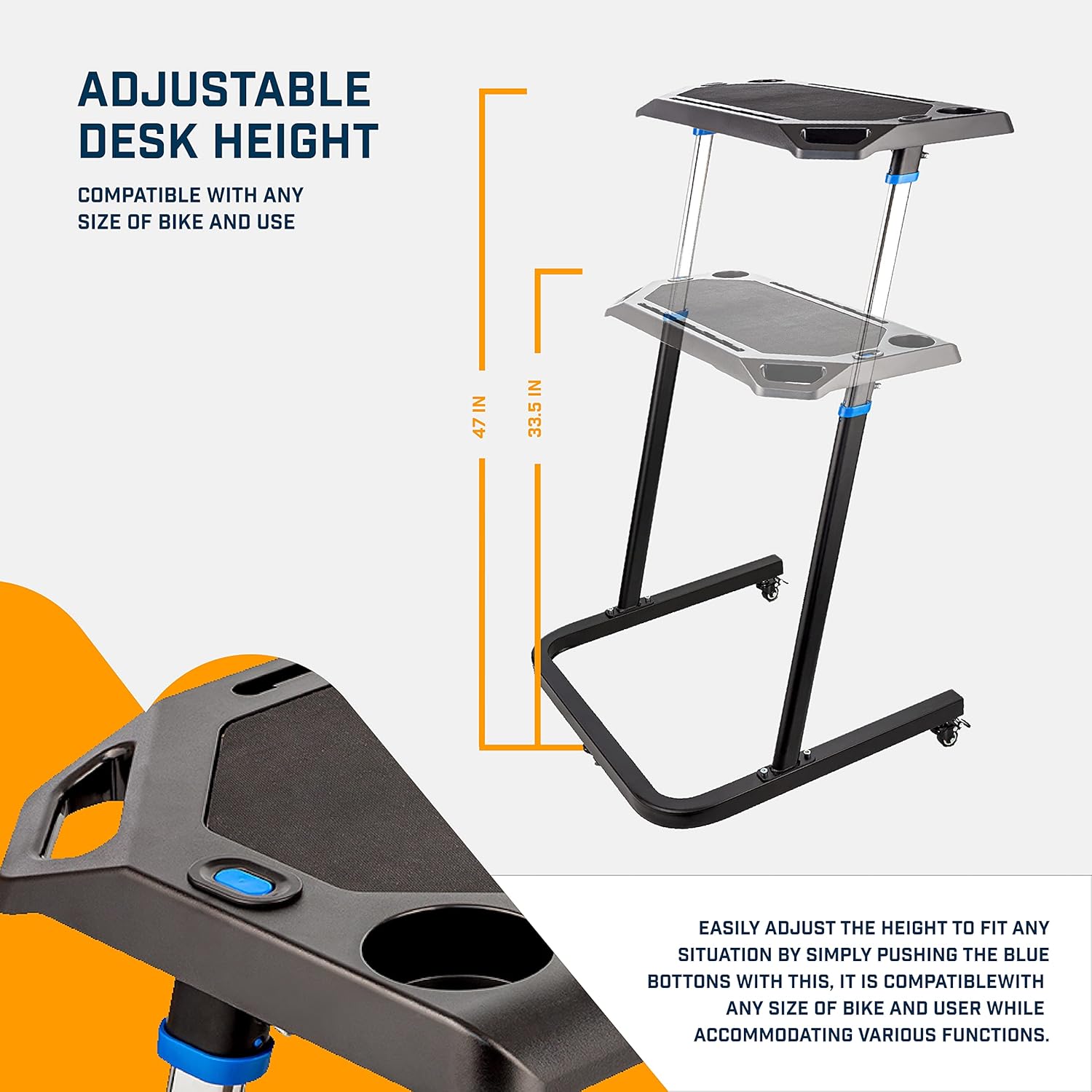 Alpcour Bike Trainer Fitness Desk – Portable Multi-Tasking Workstation Table for Cycling and Exercise – Adjustable Height with Non-Slip Surface and