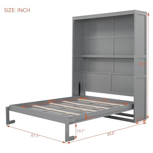 Harper & Bright Designs Queen Murphy Bed Frame with Storage Shelves, Foldable Cube Cabinet Queen Platform Bed