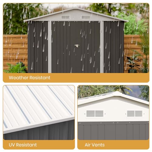 Patiowell 5x3 FT Outdoor Storage Shed, Tool Shed with Sloping Roof and Lockable Door, Metal Shed for Backyard Garden Patio Lawn, Brown