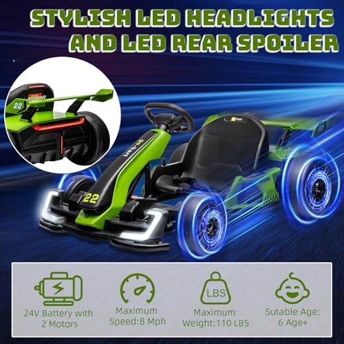 24V Electric Go Kart for Kids，Powerful Drift Kart with 2 * 150W Motors, Adjustable Seat