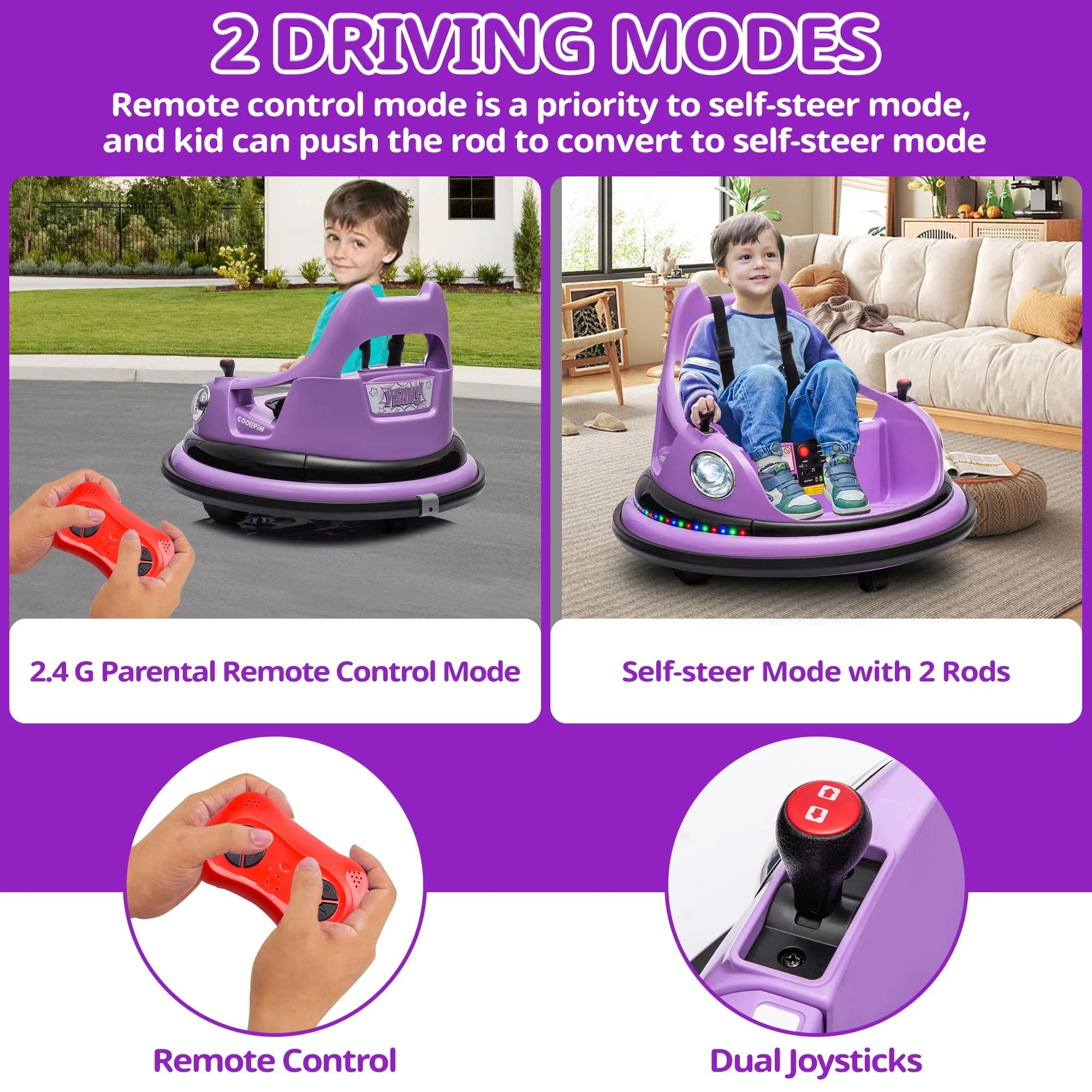 iRerts 12V Bumper Cars for Kids, Bumper Car Ride on with Remote Control, Battery Powered Kids Ride on Toys for 2-5 Year Old Boys Girls