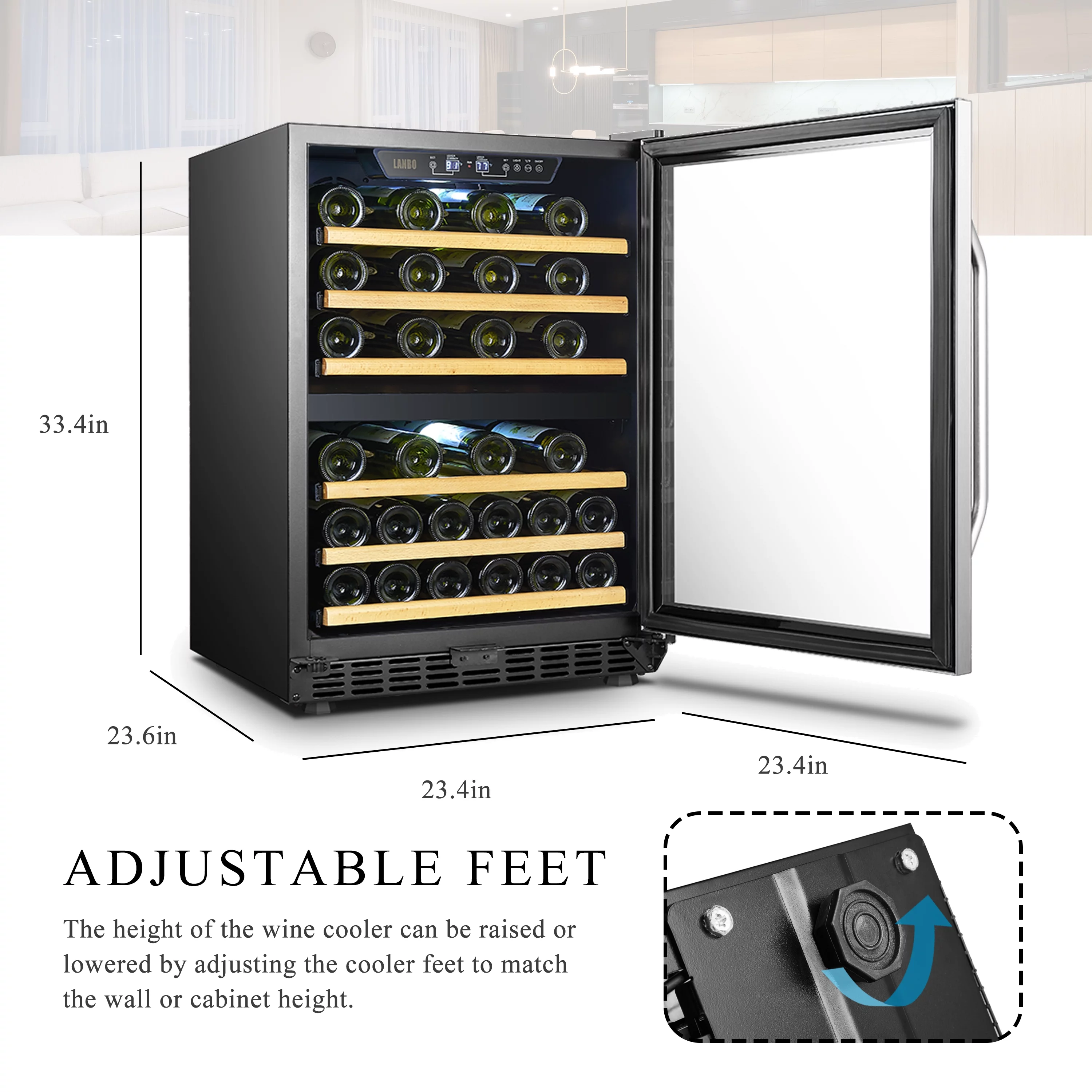 Lanbo 24 inch Width 44 Bottle Built-in Compressor Dual Zone Wine Cooler