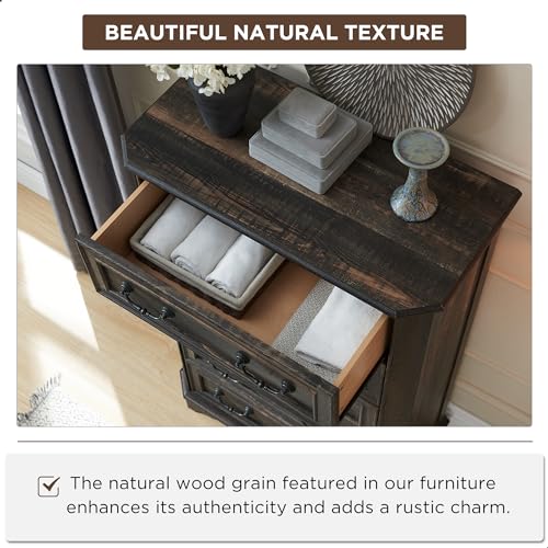 T4TREAM Farmhouse 5 Drawers Dresser for Bedroom, 48" Tall Wood Rustic Chest of Drawers with Natural Texture, Vintage Design