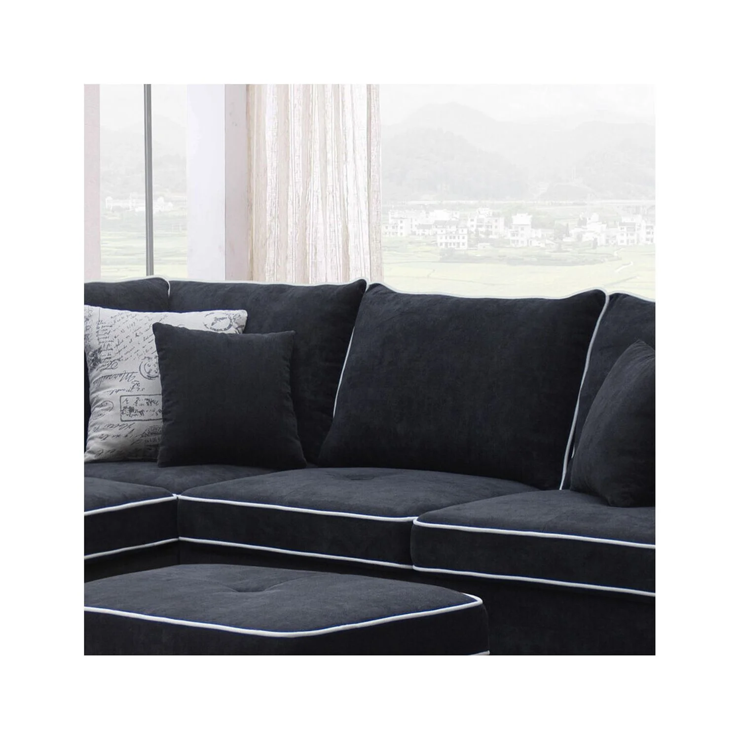 Blissful Nights Country Cottage Fabric Sectional Sofa With Left-Facing Chaise And Storage Ottoman
