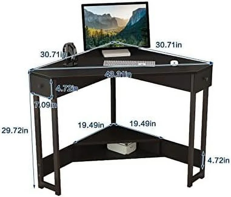 YZboomLife Corner Desk 31.5 Inch Triangle Computer Desk  Workstation with Drawer for Small Space  Small Corner Desk Space Saving with   for Home