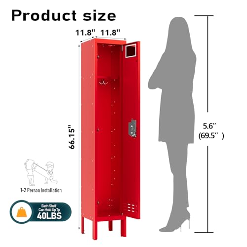 Metal Locker with 5 Doors,Lockers for Employees,66'' Steel Storage Locker for School,Gym, Office, Office,Garage
