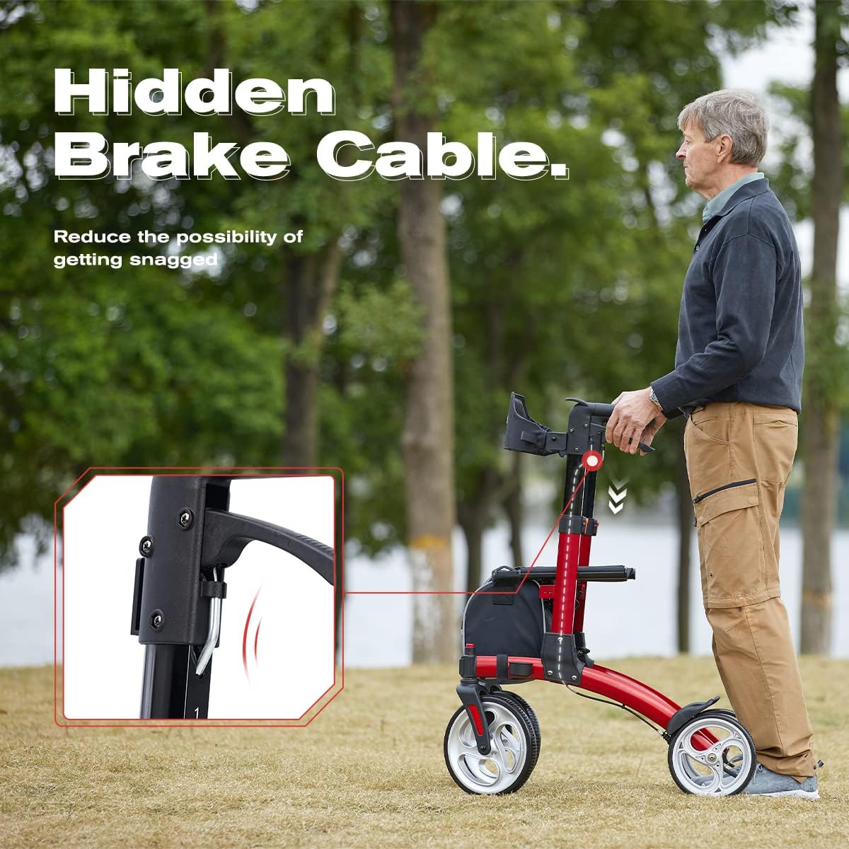 OasisSpace Upgrade Rollator Walker with Seat, Ultra Folding Rollator Walker for Seniors, Rolling Mobility Walking Aid Walker with Gear Wheel, Red