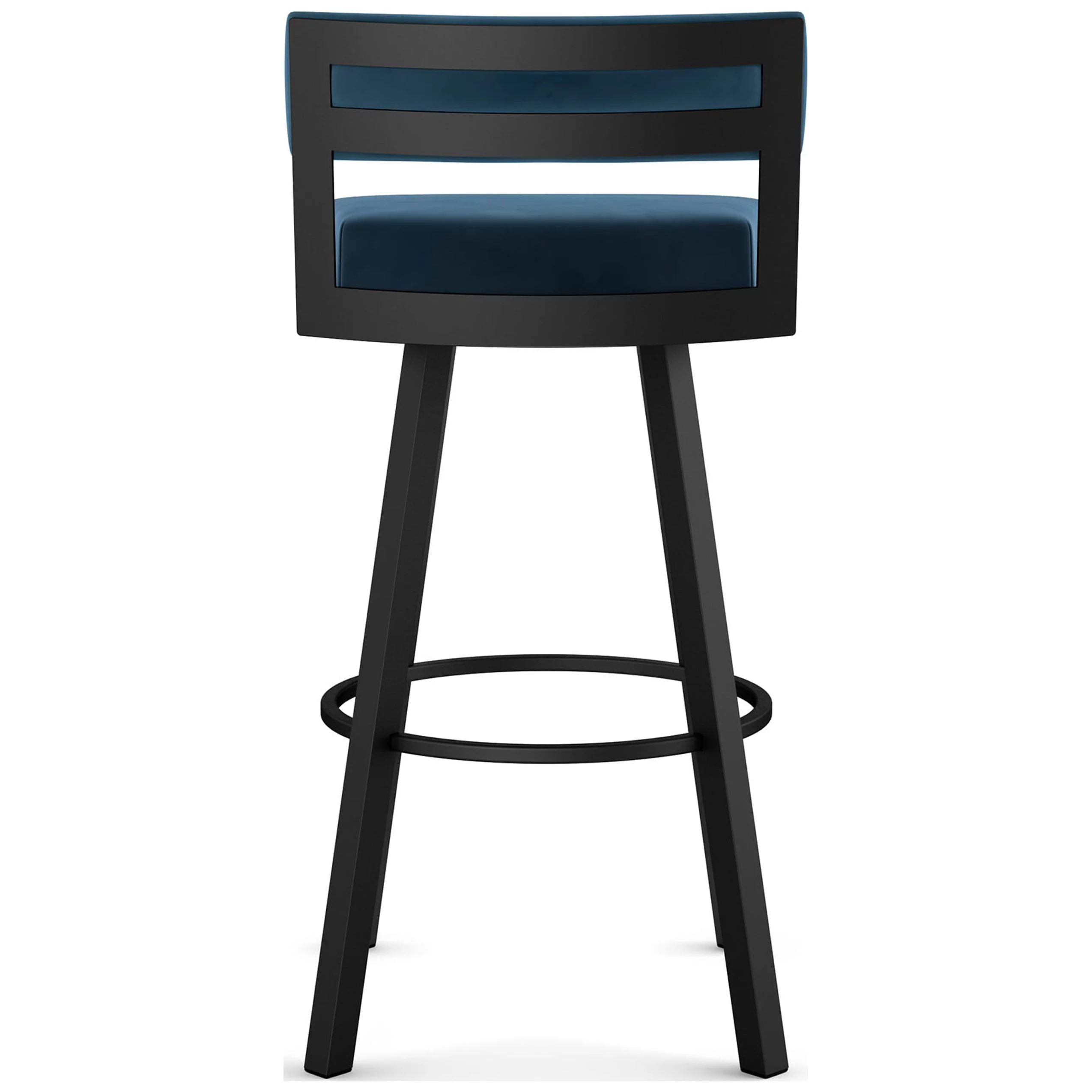 Amisco Travis 26 In. Swivel Counter Stool - Dark Blue Velvet / Black Metal