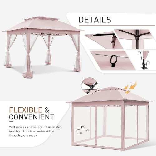 COOS BAY 11x11 Pop Up Instant Gazebo Tent with Mosquito Netting Outdoor Canopy Shelter with 121 Square Feet of Shade (Beige)