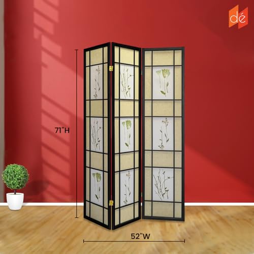 Legacy Decor 3 Panels Room Divider - Portable & Foldable Freestanding Room Privacy Screen - 71” Tall Botanical Floral Dressing Screen