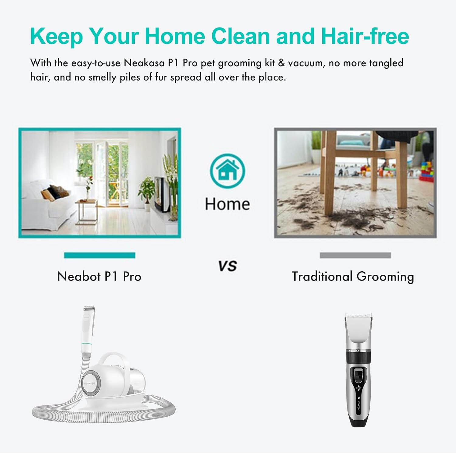 neabot Neakasa P1 Pro Pet Grooming Kit & Vacuum Suction 99% Pet Hair