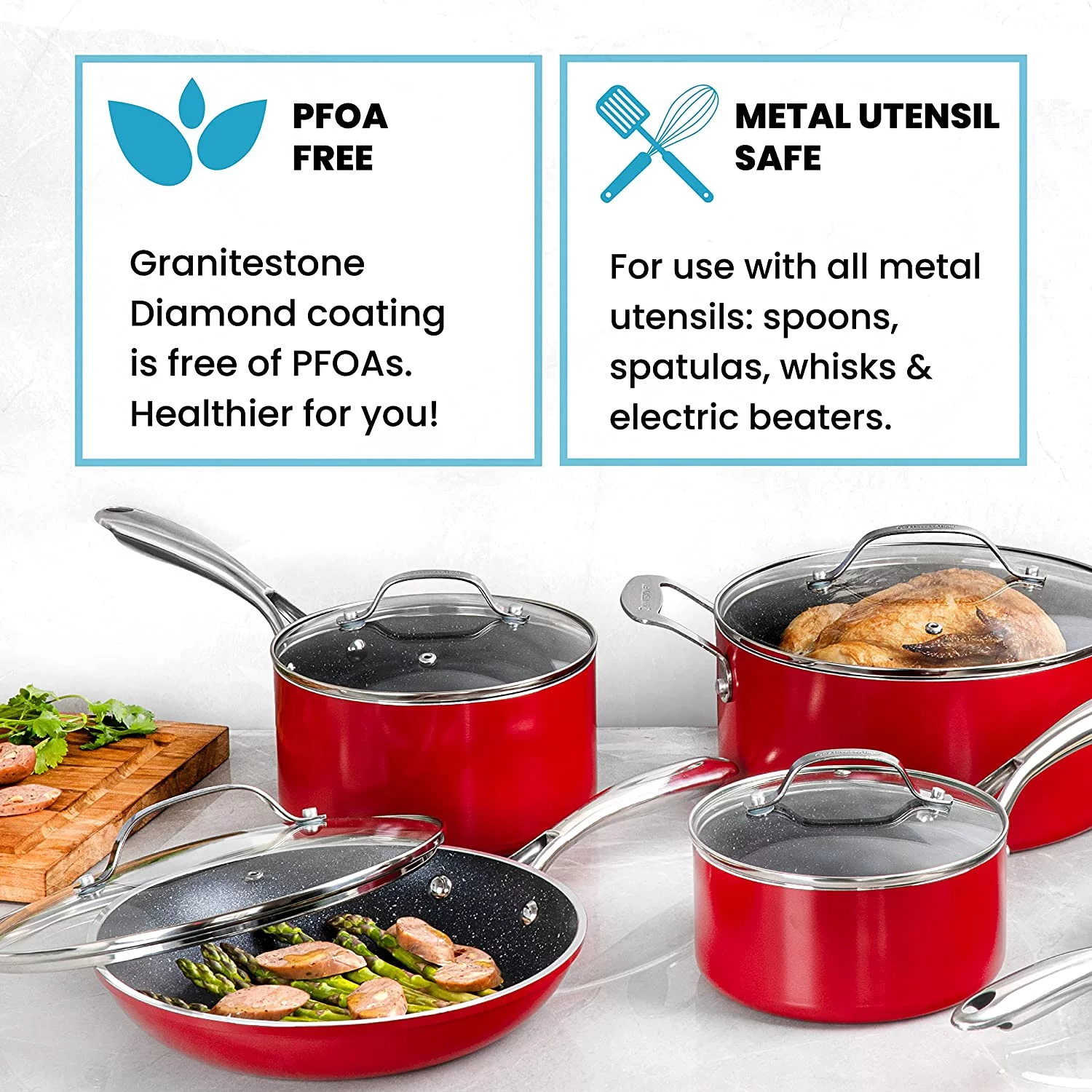 Excellent en Red Pots and Pans Set Nonstick 20 Pc Kitchen Cookware Set &amp; Bakeware Set with Mineral &amp
