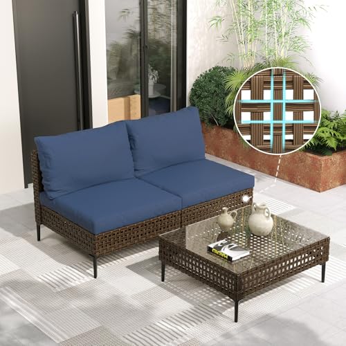 Grand patio 7-Piece Wicker Patio Furniture Set, Boho Outdoor Conversation Set Sectional Sofa with Water Resistant Thick Cushions and Coffee Table