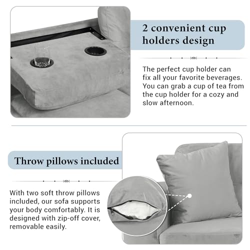 Merax Modern Sectional Sofa with Storage Ottoman, L Shaped Couch with 2 Pillows and 2 Cup Holders