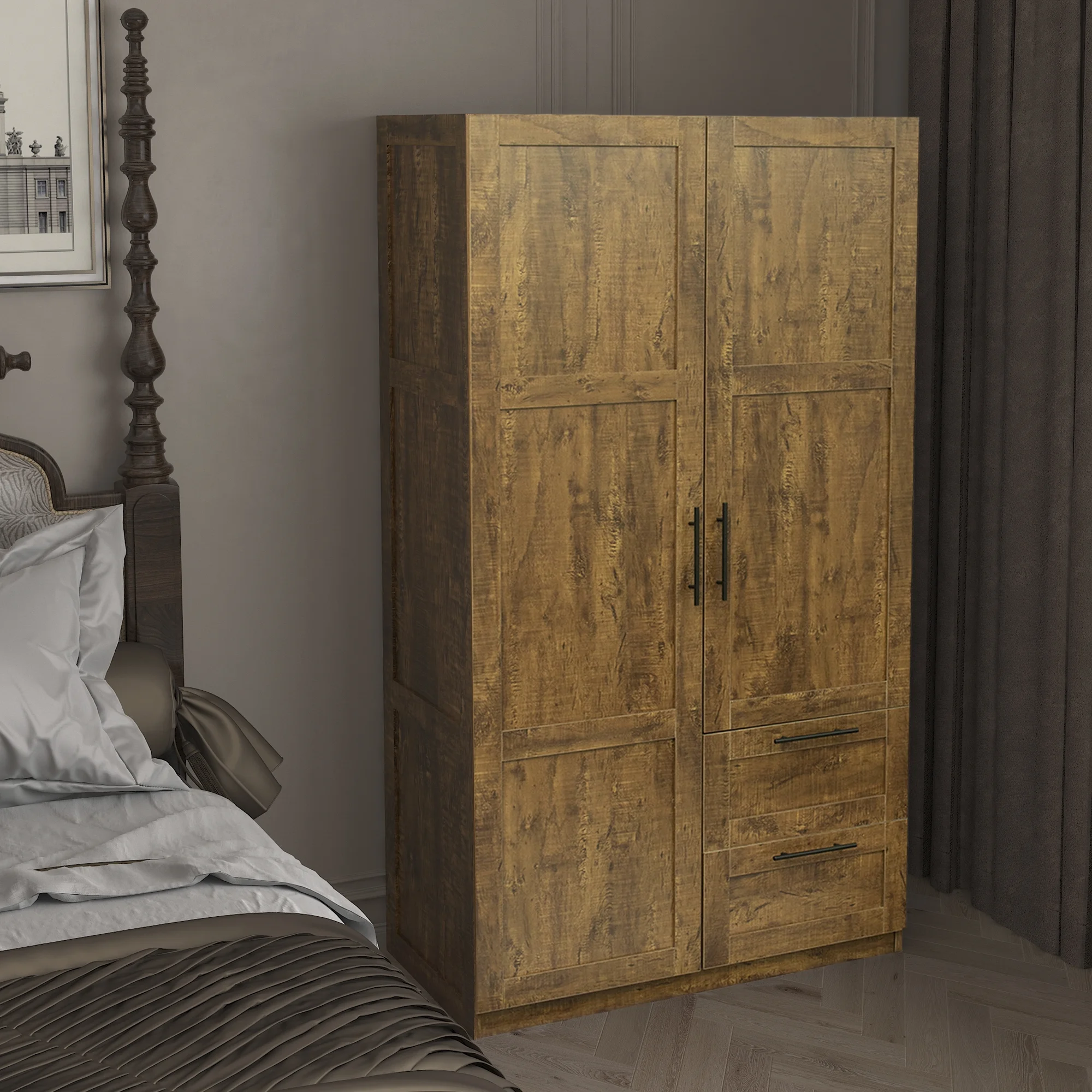 Freestanding Large Storage Cabinet, High Wardrobe and Kitchen Sideboard, Oak