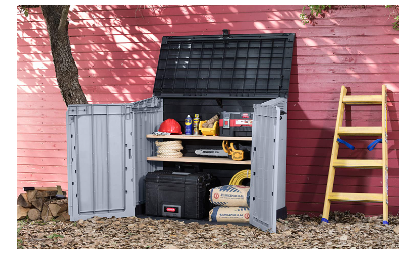 Outdoor Garden Storage Shed, 32 x 71.5 x 113.5 cm, Light Grey with Dark Grey Lid