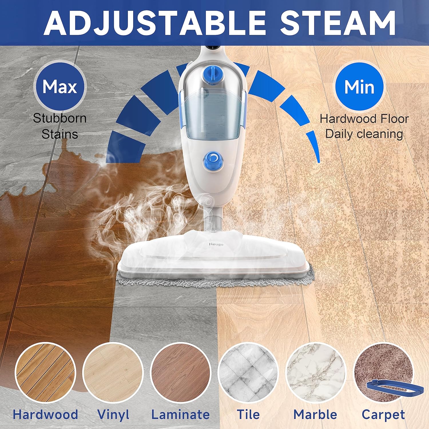 Steam Mop for Hardwood Floor Cleaning, Steamer Mop Lightweight for Vinyl, Laminate, Carpet